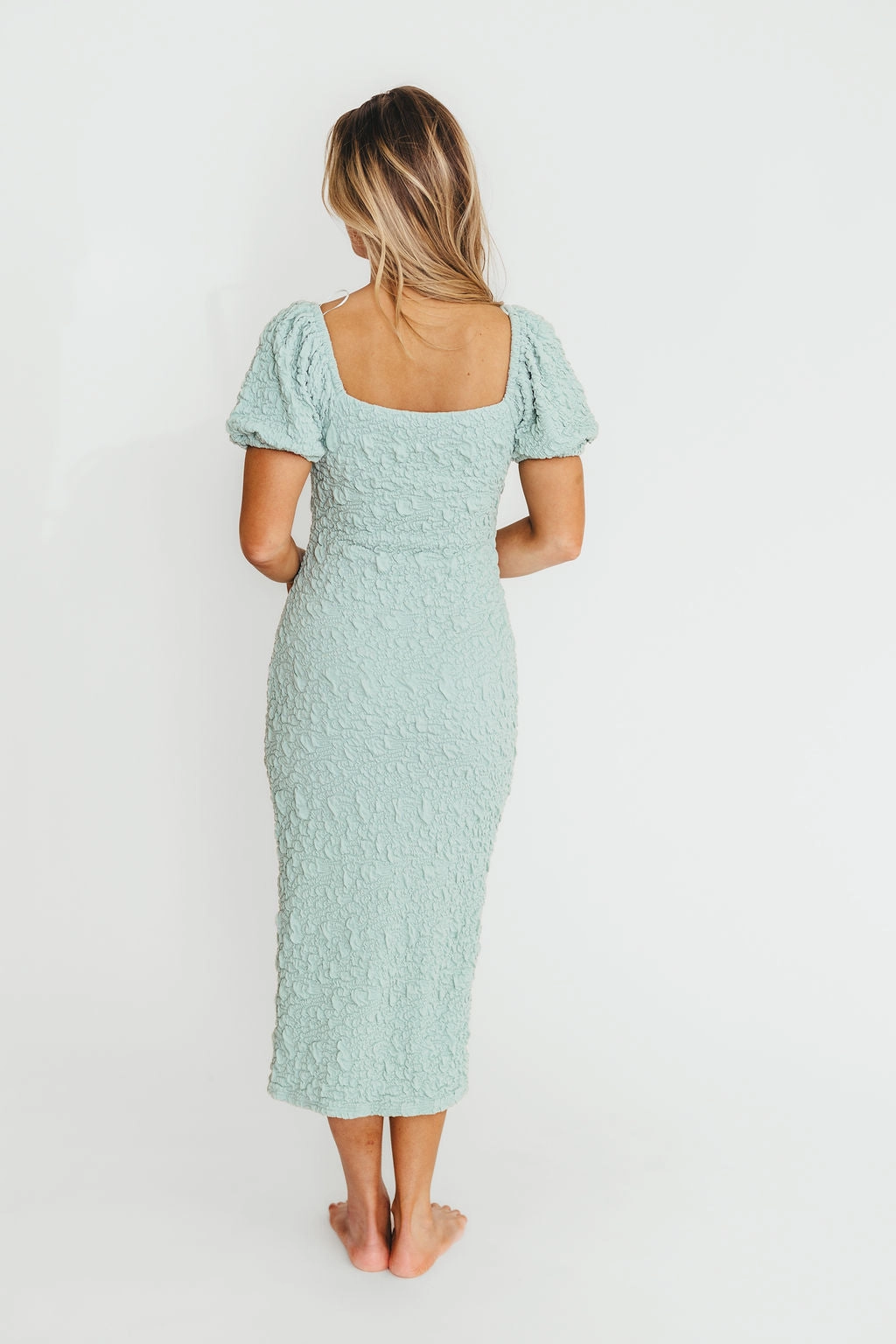 Blakeley Textured Midi Dress in Seafoam- Bump Friendly & Inclusive Sizing (S-3XL)