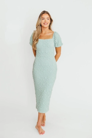 Blakeley Textured Midi Dress in Seafoam- Bump Friendly & Inclusive Sizing (S-3XL)
