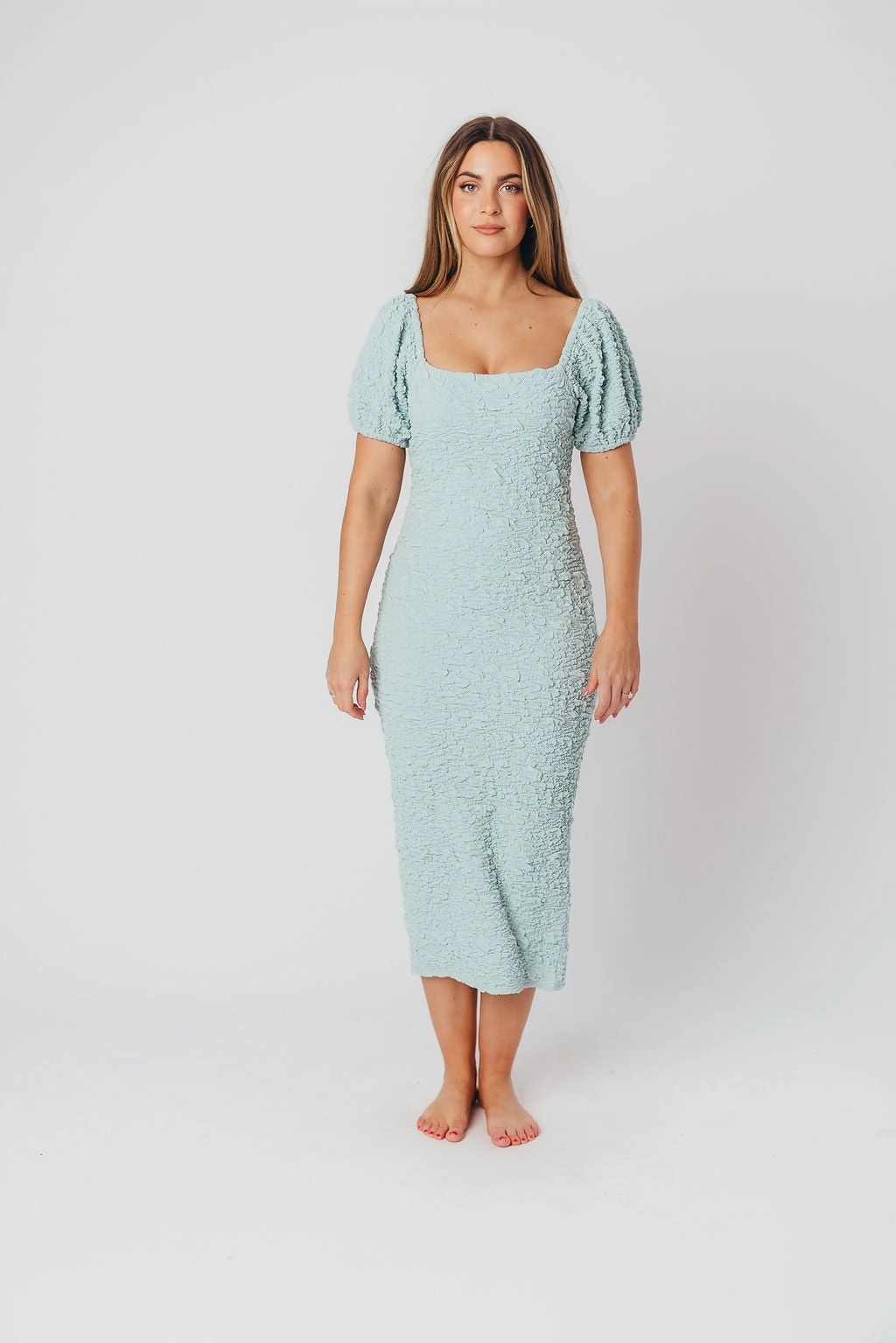 Blakeley Textured Midi Dress in Seafoam- Bump Friendly & Inclusive Sizing (S-3XL)