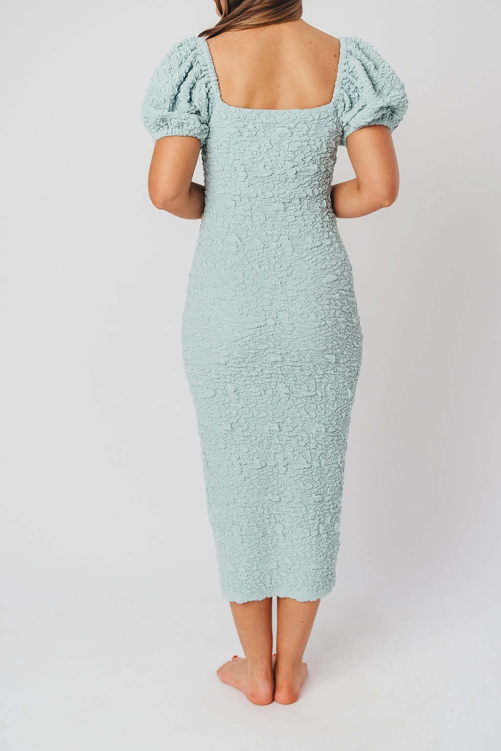 Blakeley Textured Midi Dress in Seafoam- Bump Friendly & Inclusive Sizing (S-3XL)
