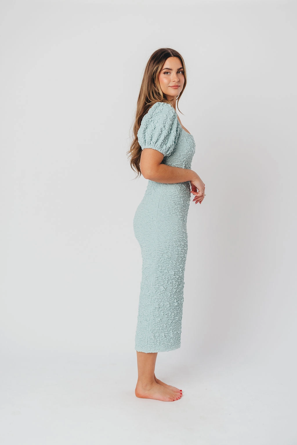 Blakeley Textured Midi Dress in Seafoam- Bump Friendly & Inclusive Sizing (S-3XL)