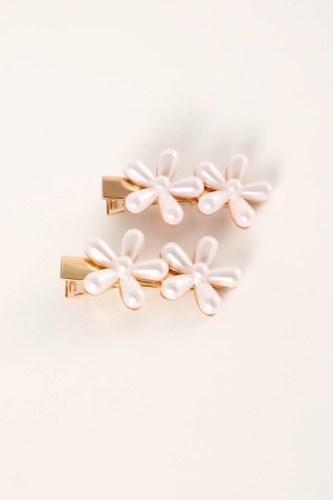 Blossom 2 Pack Hair Clip - Gold Pearl
