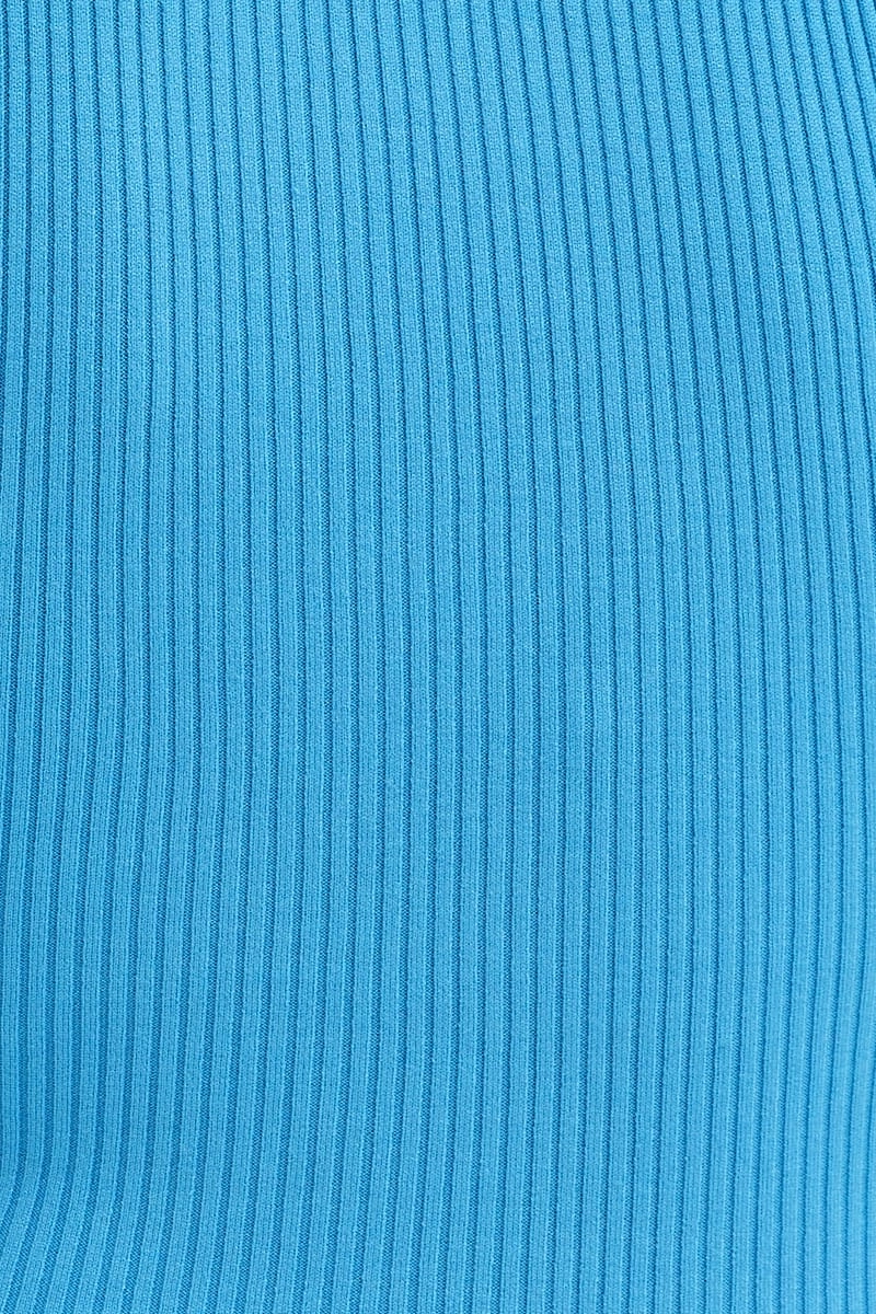 Blue Bodycon Midi Dress Round Neck Knit