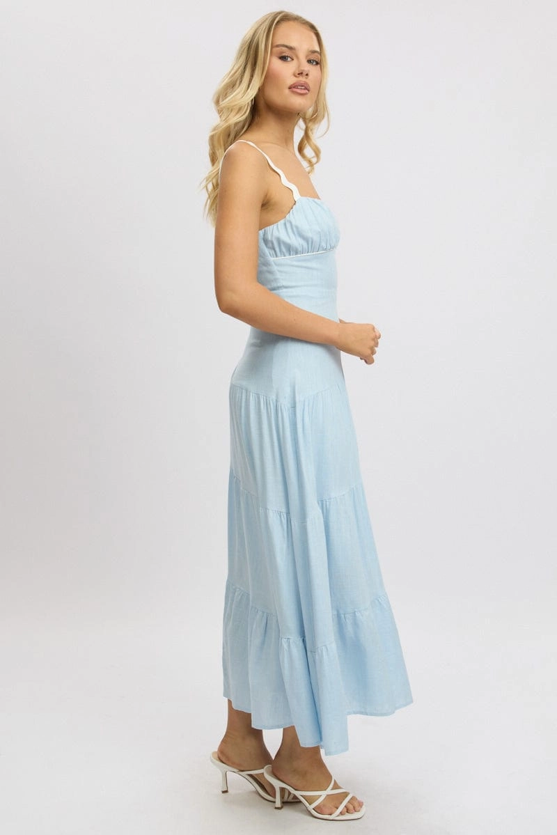 Blue Maxi Dress Tiered Ric Rac
