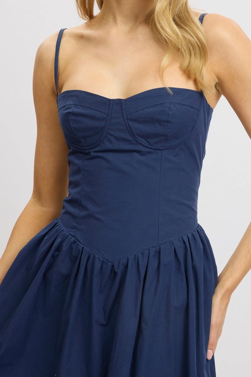 Blue Midi Dress Corset Bust