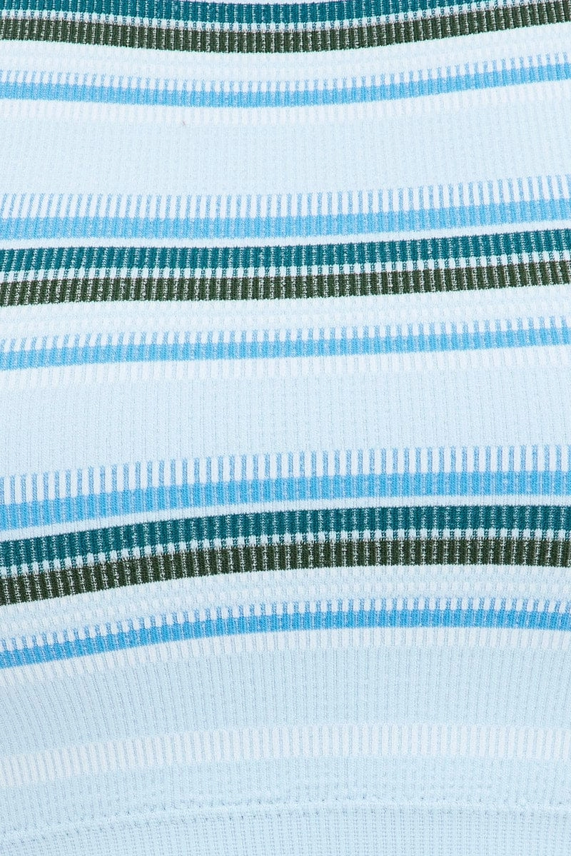 Blue Stripe Crop Tank Top Crew Neck Seamless