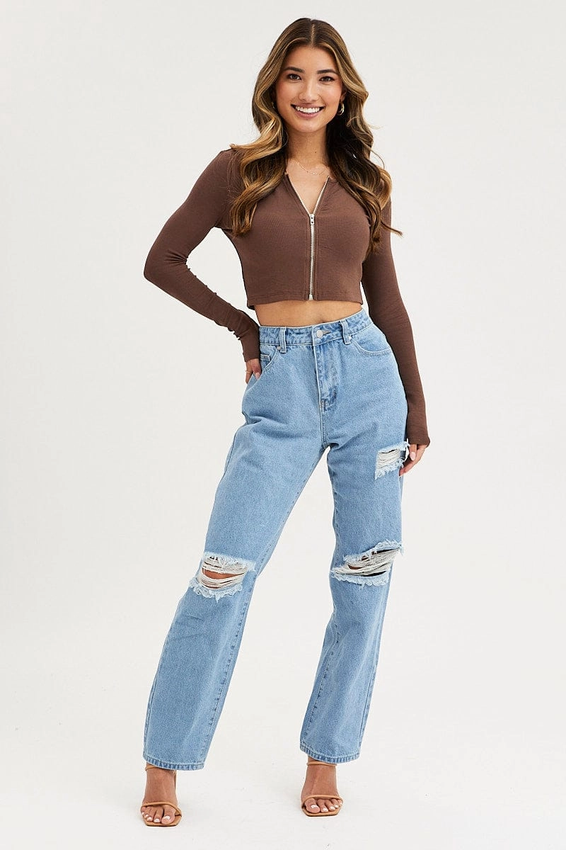 Brown Basic Top Ribbed