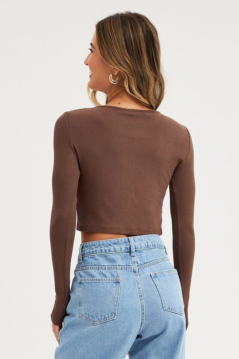 Brown Basic Top Ribbed