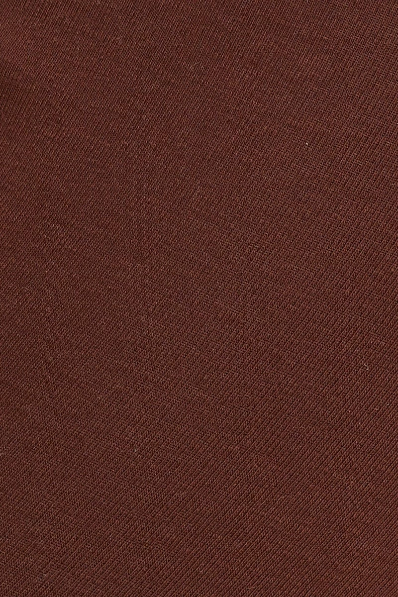 Brown Crop Top Square Neck Cotton Stretch