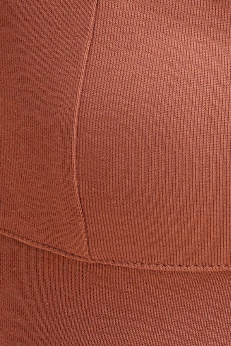 Brown Crop Top Square Neck Cotton Stretch