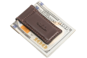 Brown Premium Leather Men's Magnetic Money Clip (Holds 30 Folded Bills)