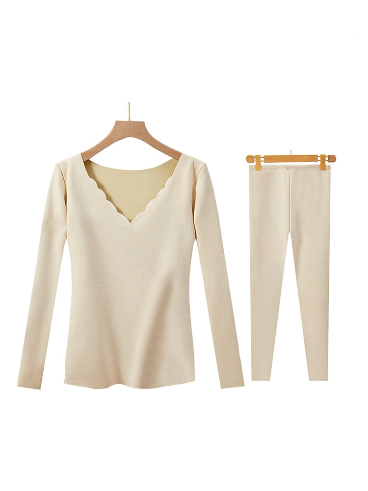Casual Seamless V-Neck Basic Layer Thermal Sets