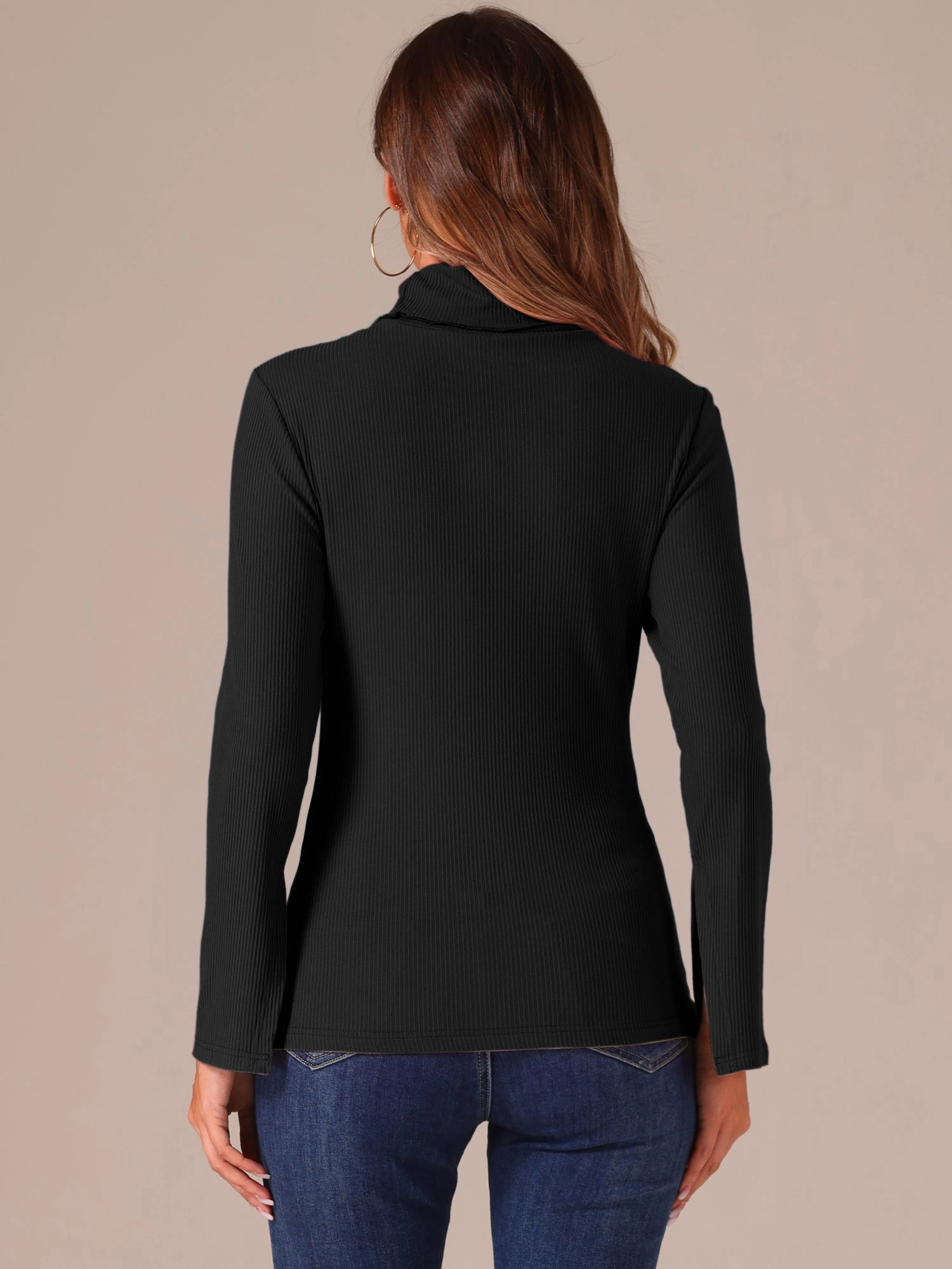 Casual Turtle Neck Split Long Sleeves Basic Tee Top