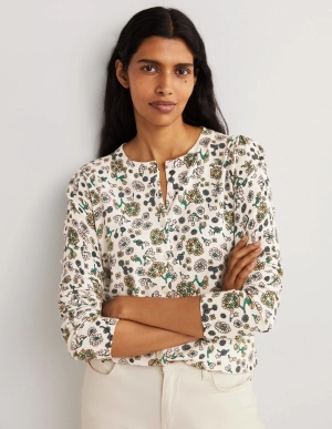 Cotton Crew Neck Cardigan-Ivory. Ditsy Charm