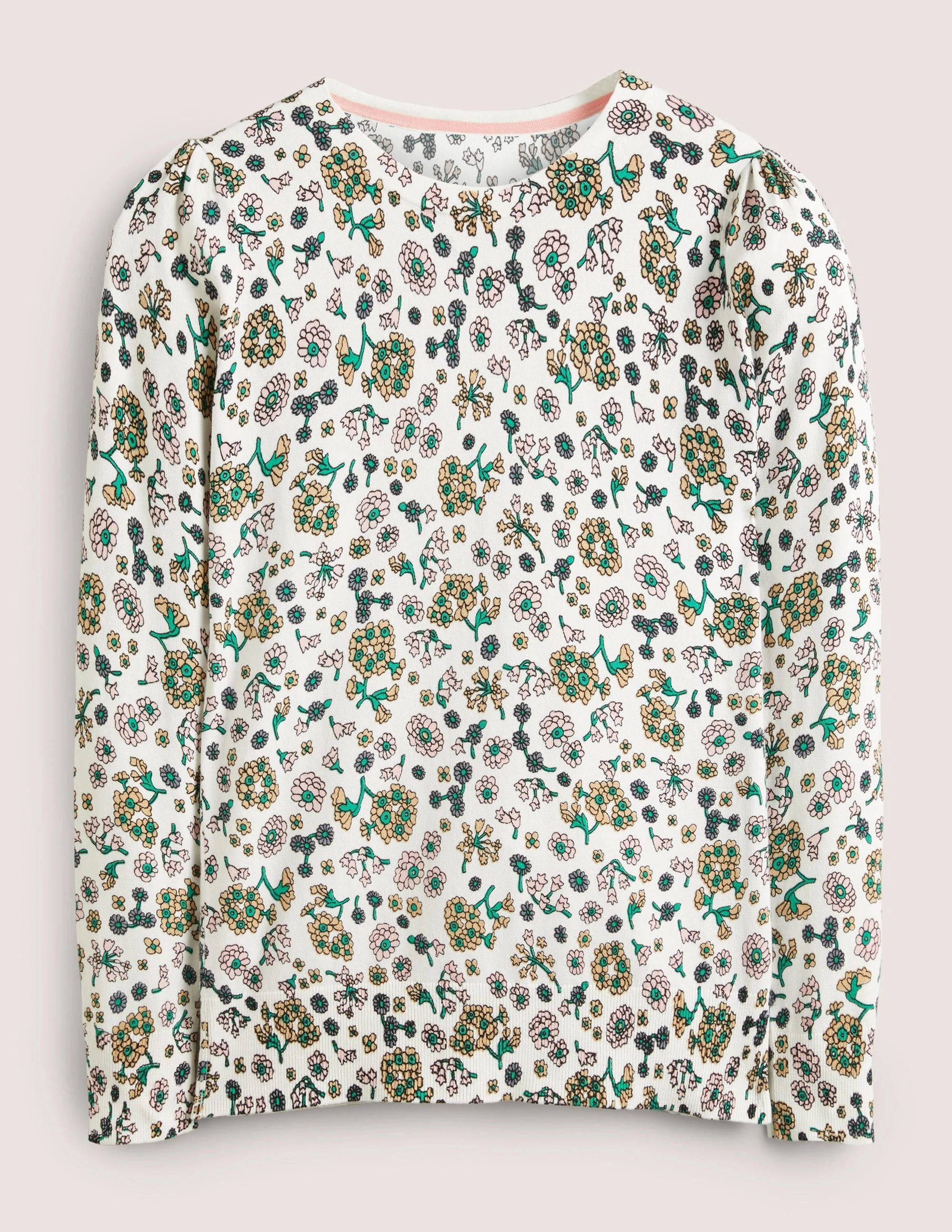 Cotton Crew Neck Jumper-Ivory. Ditsy Charm