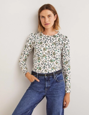 Cotton Crew Neck Jumper-Ivory. Ditsy Charm