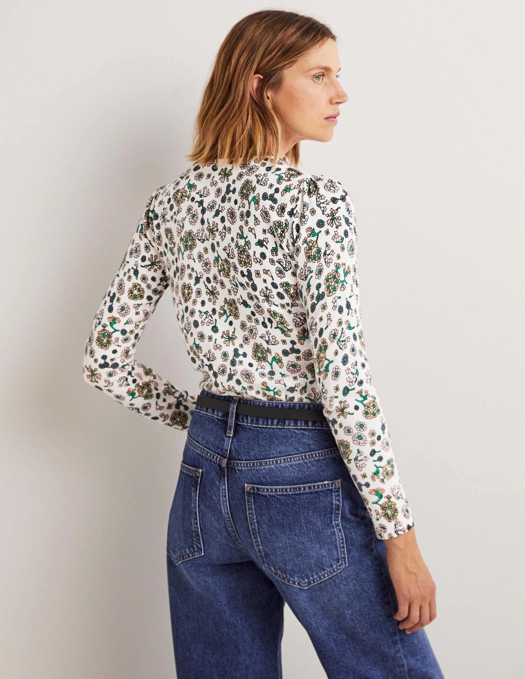 Cotton Crew Neck Jumper-Ivory. Ditsy Charm