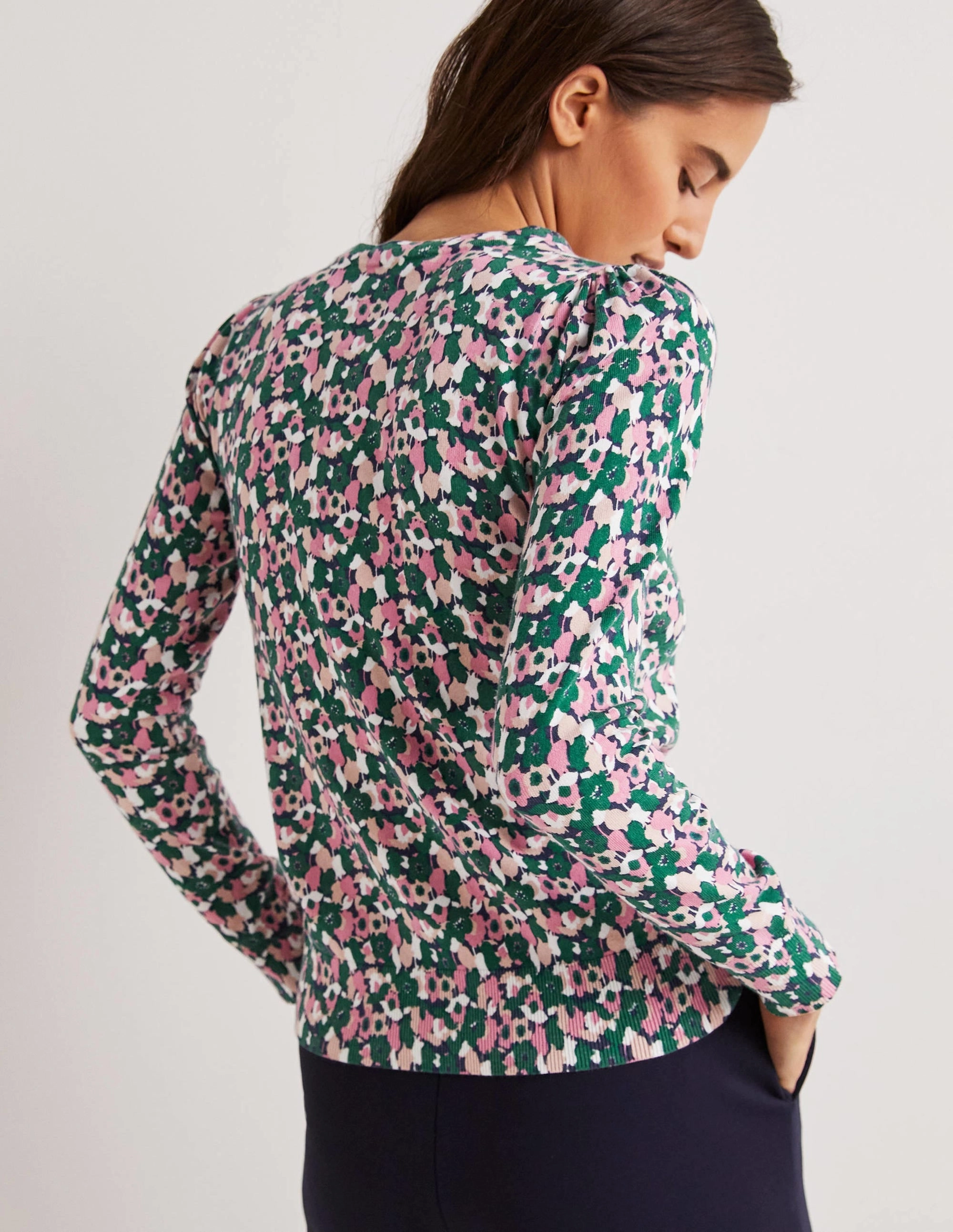 Cotton Crew Neck Jumper-Wild Rose. Tulip Cluster