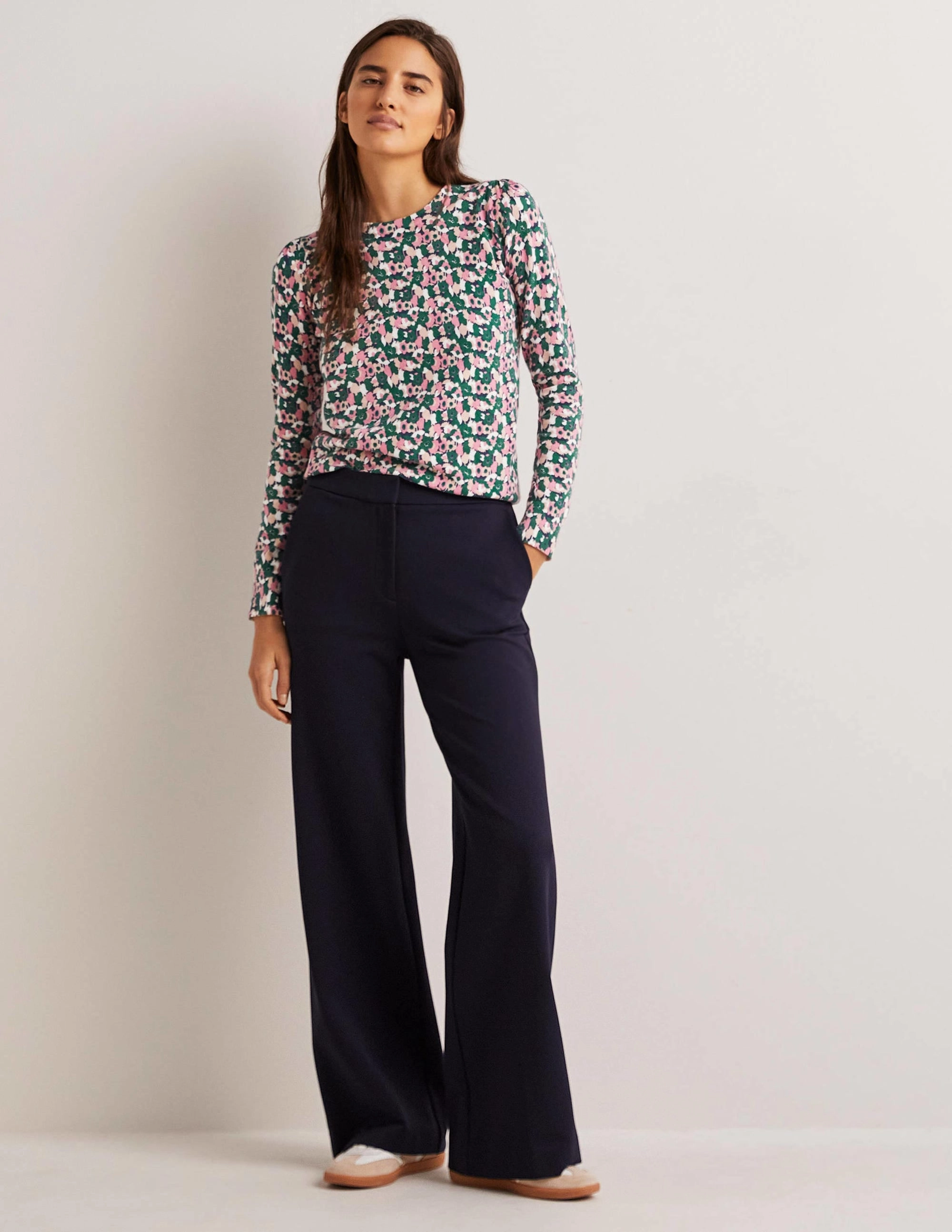 Cotton Crew Neck Jumper-Wild Rose. Tulip Cluster