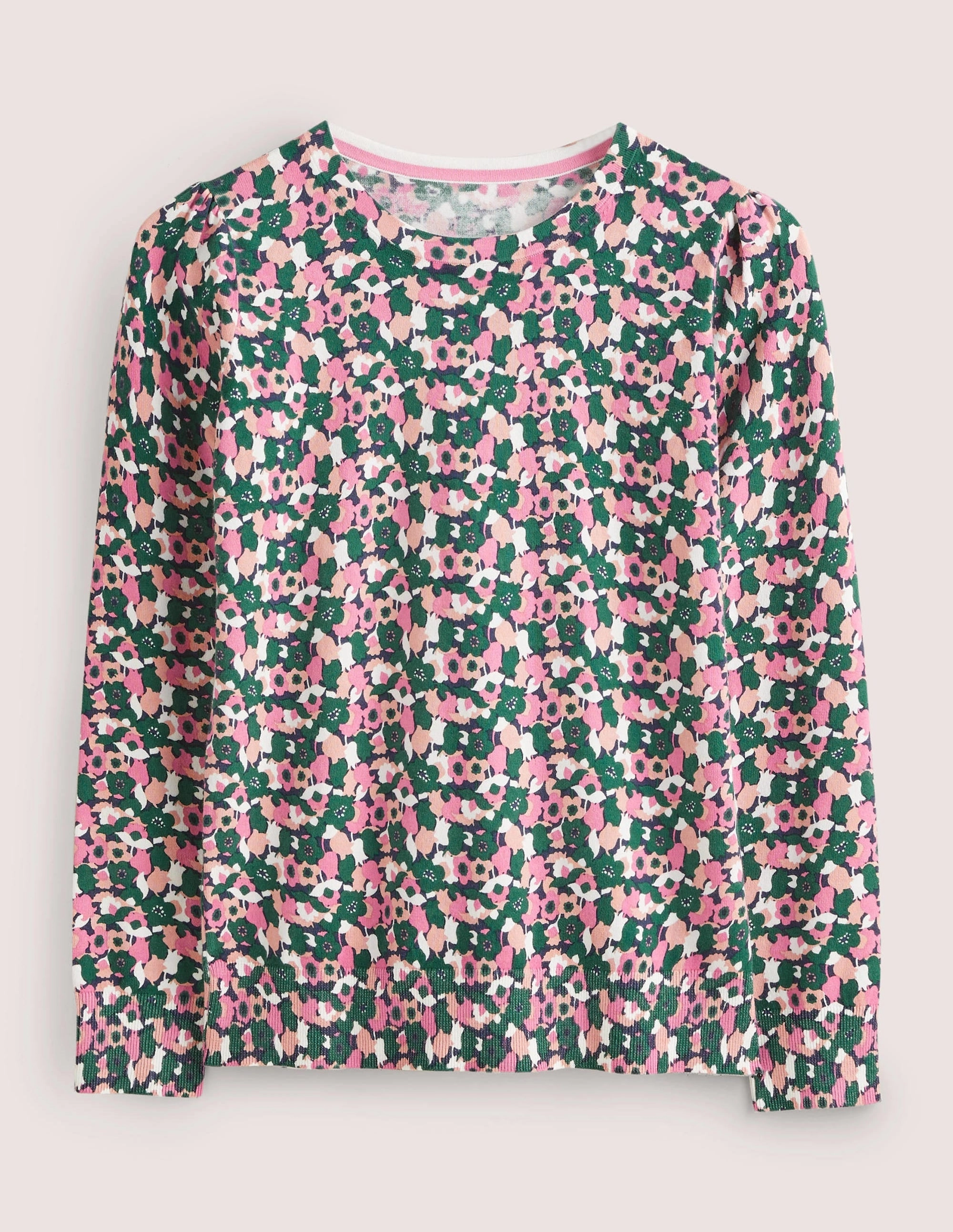 Cotton Crew Neck Jumper-Wild Rose. Tulip Cluster