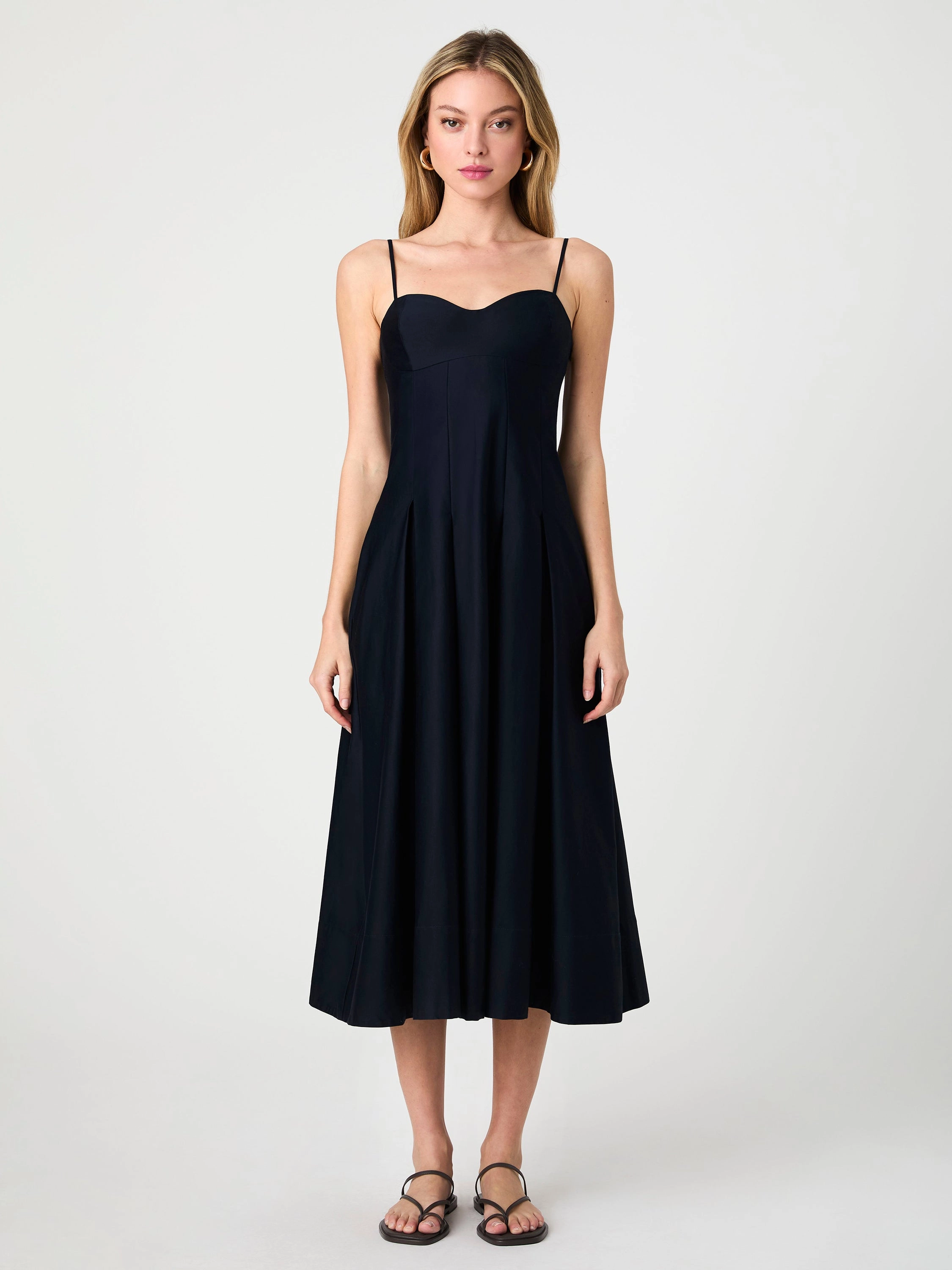 Cotton Sateen Pleated Midi Dress