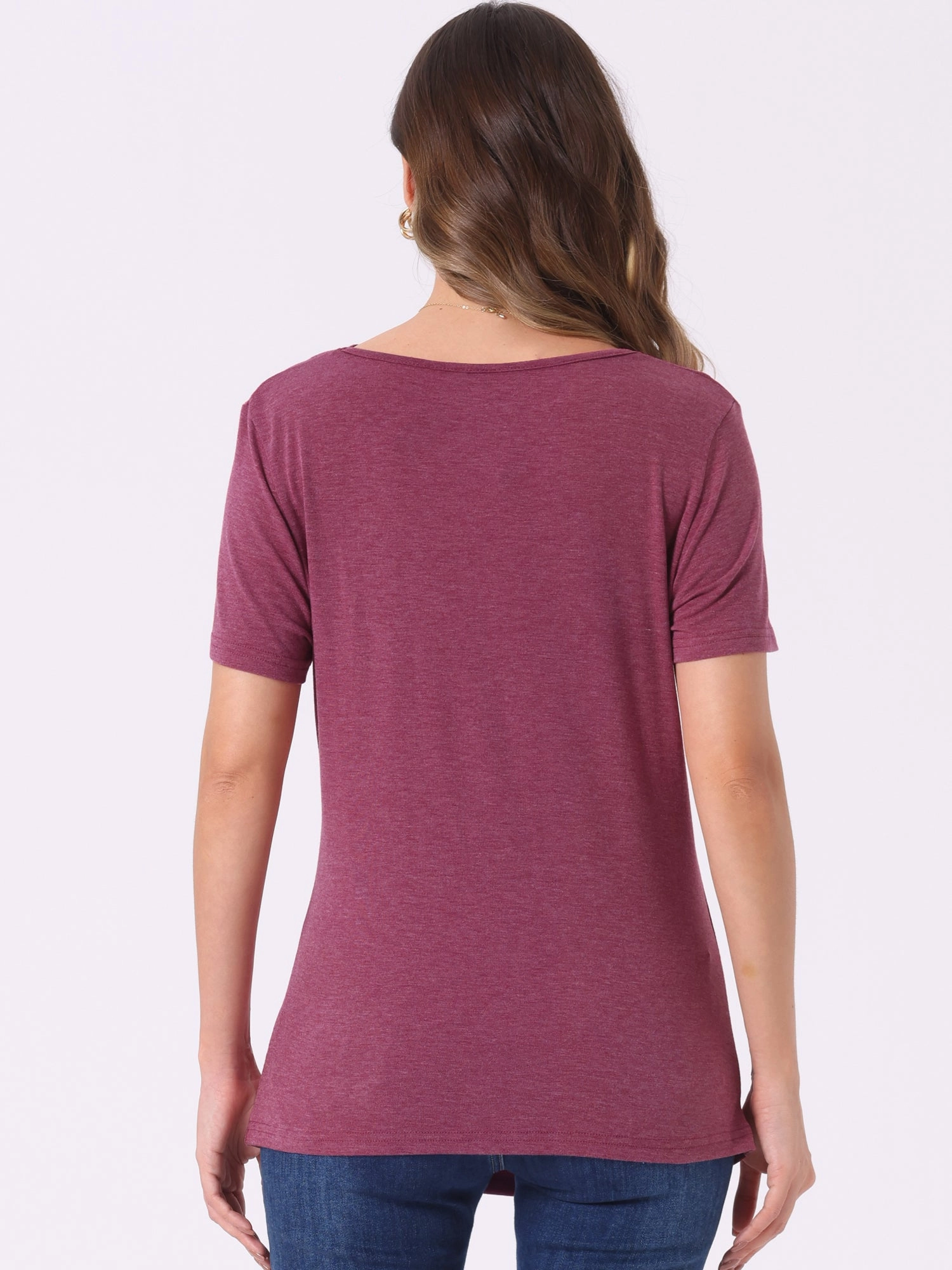 Cowl Neck Short Sleeve Casual Basic Solid Knitted Buttons Decor Ruched Top