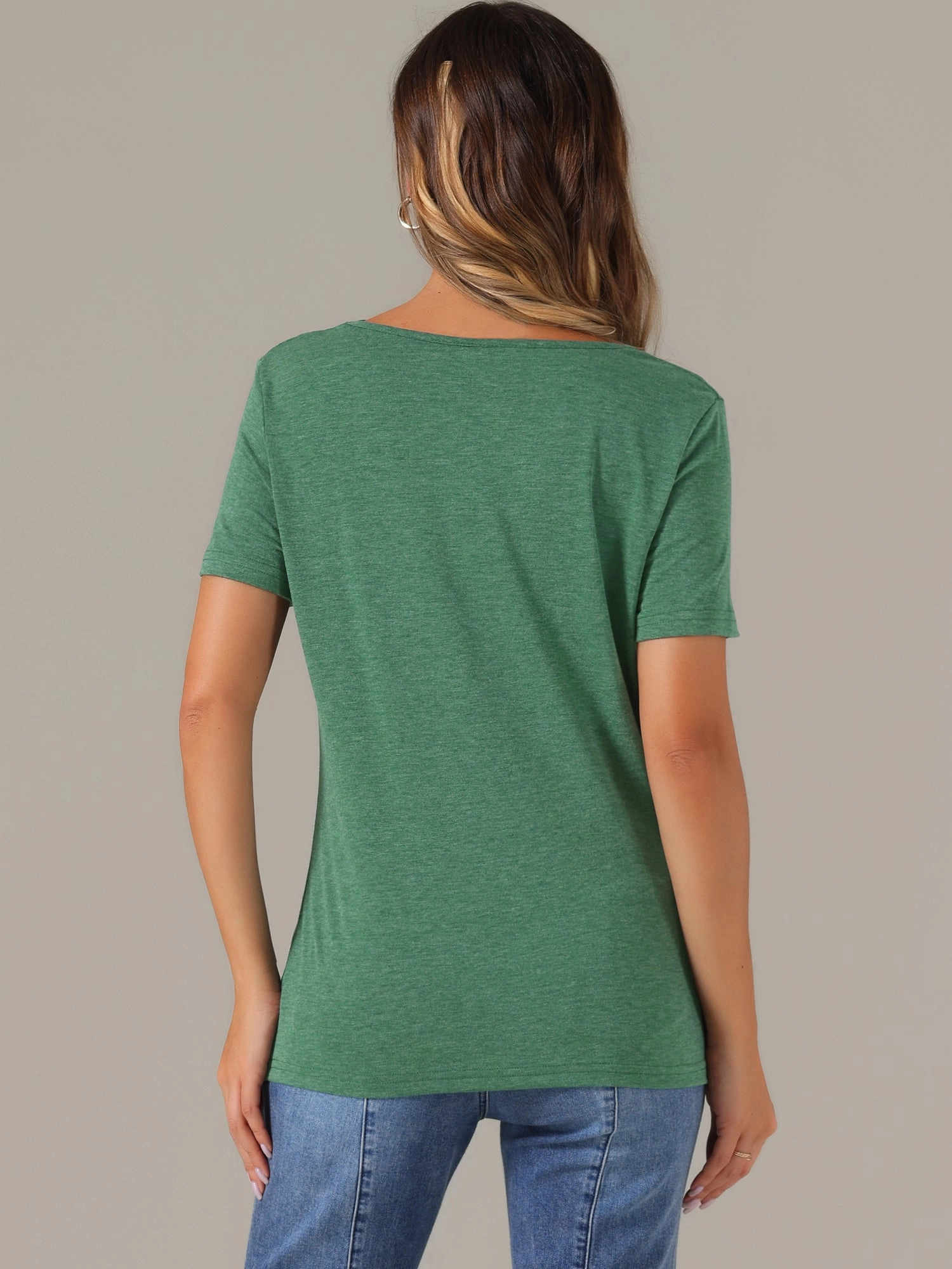 Cowl Neck Short Sleeve Casual Basic Solid Knitted Buttons Decor Ruched Top