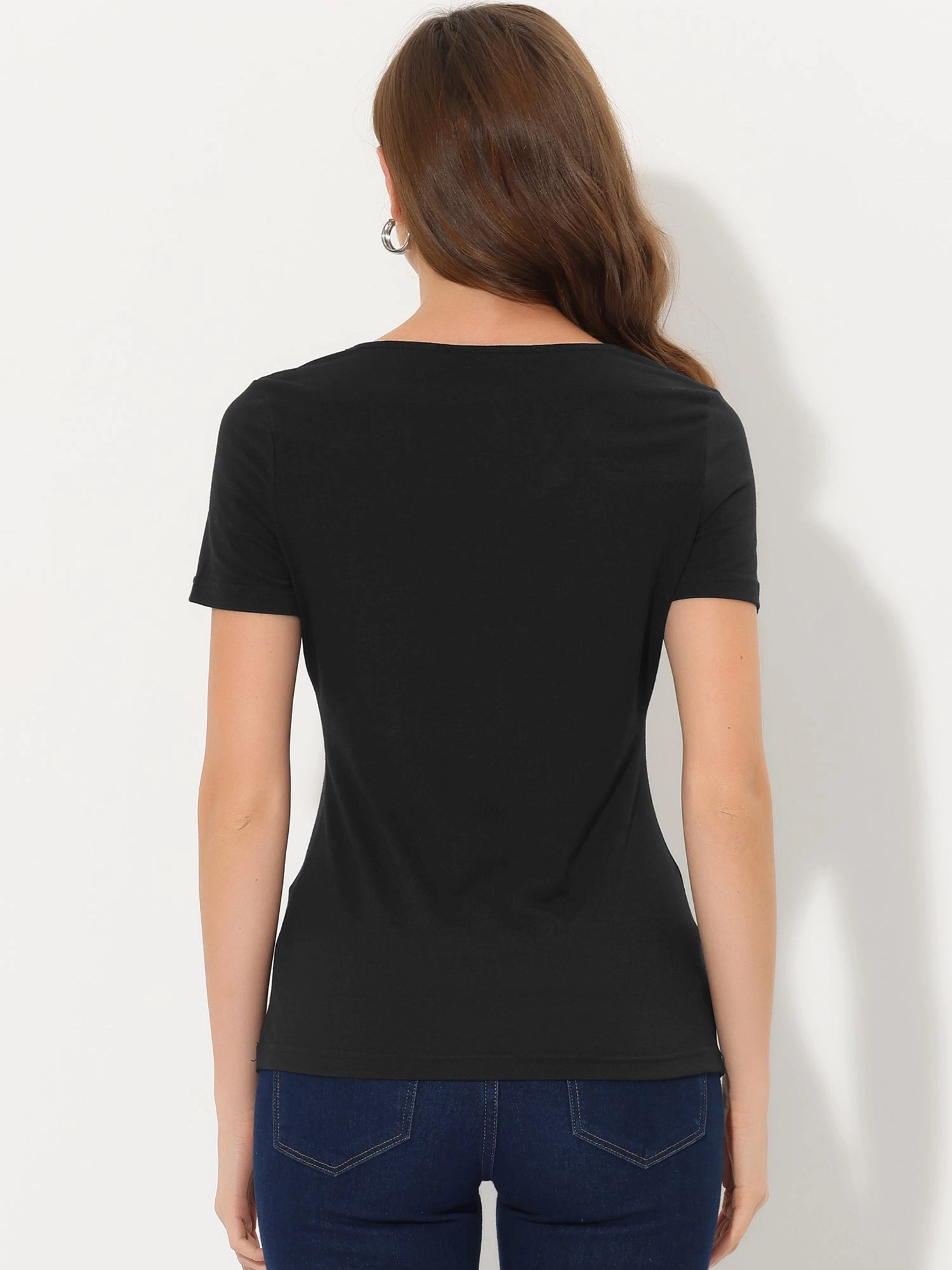 Cowl Neck Short Sleeve Casual Basic Solid Knitted Buttons Decor Ruched Top