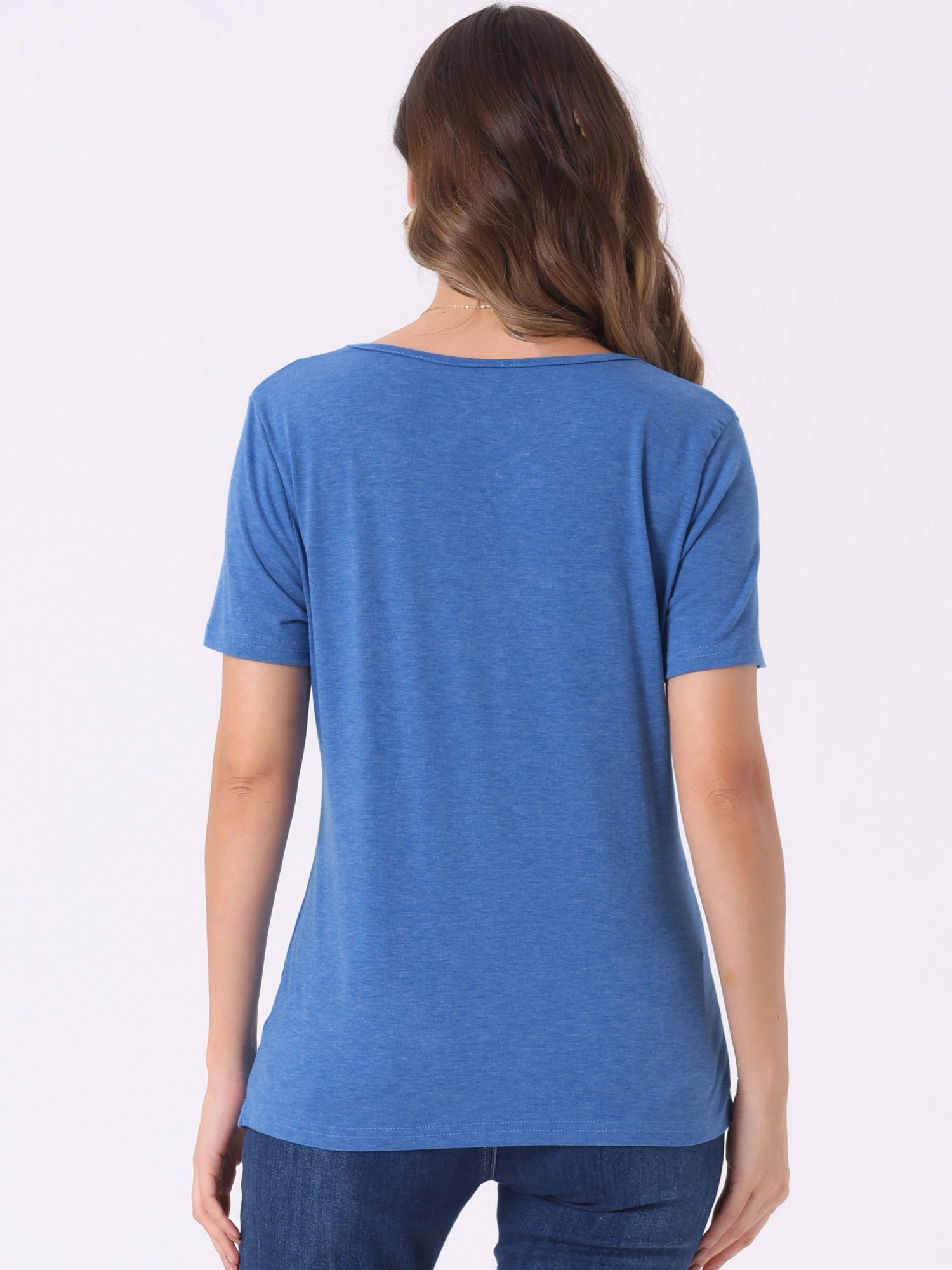 Cowl Neck Short Sleeve Casual Basic Solid Knitted Buttons Decor Ruched Top