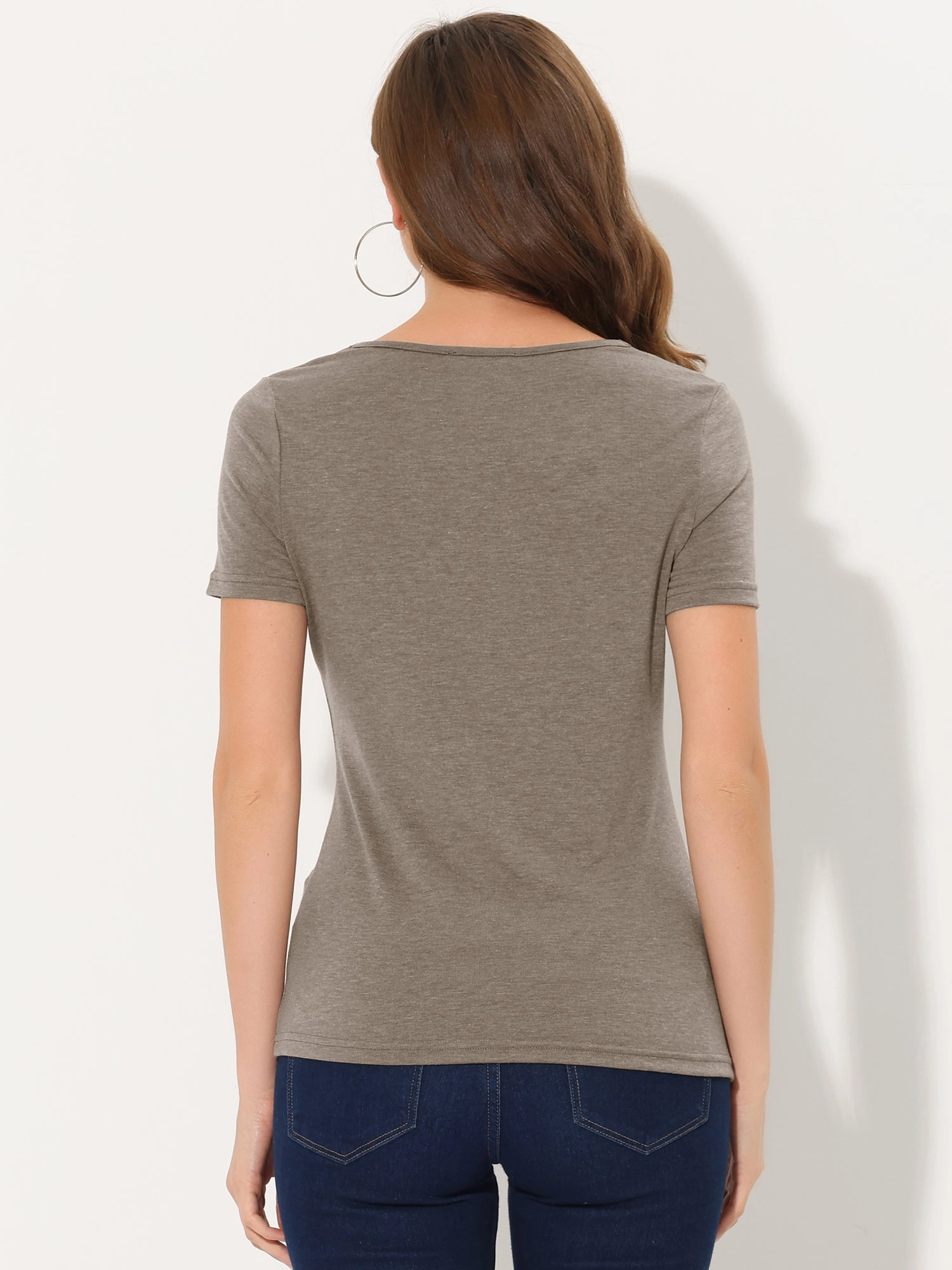 Cowl Neck Short Sleeve Casual Basic Solid Knitted Buttons Decor Ruched Top