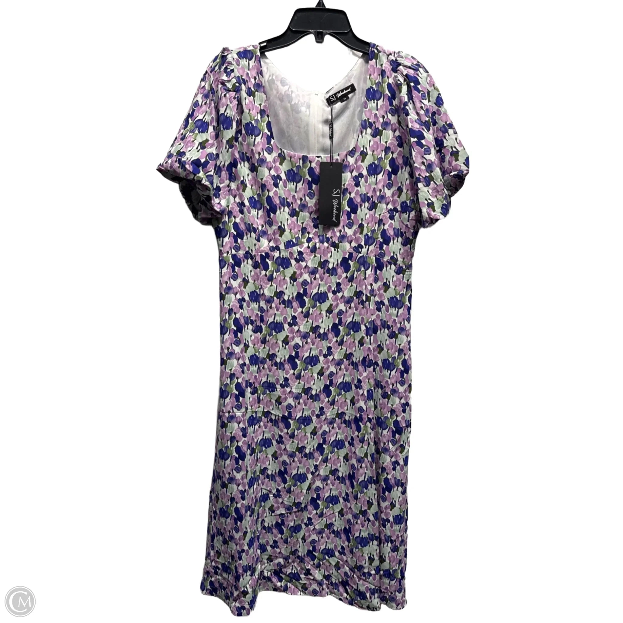 Dress Casual Midi By S & J WEEKEND DRESS In Green & Purple, Size: 14