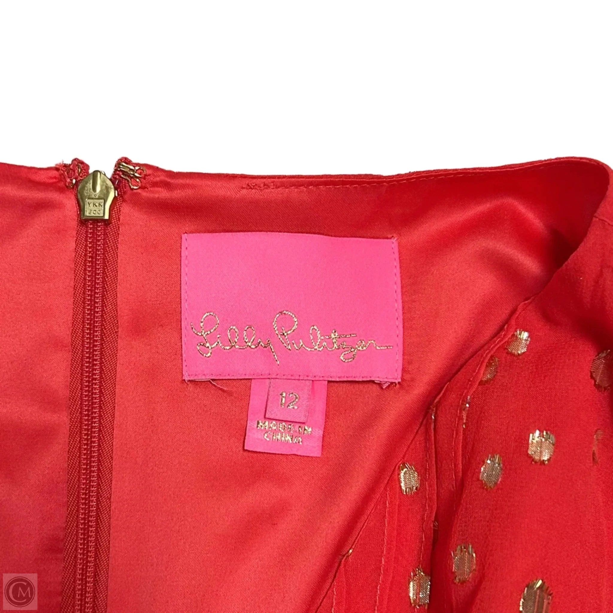 Dress Designer By Lilly Pulitzer In Gold & Red, Size: L