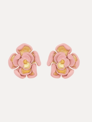Enamel Rose Clip-On Earrings