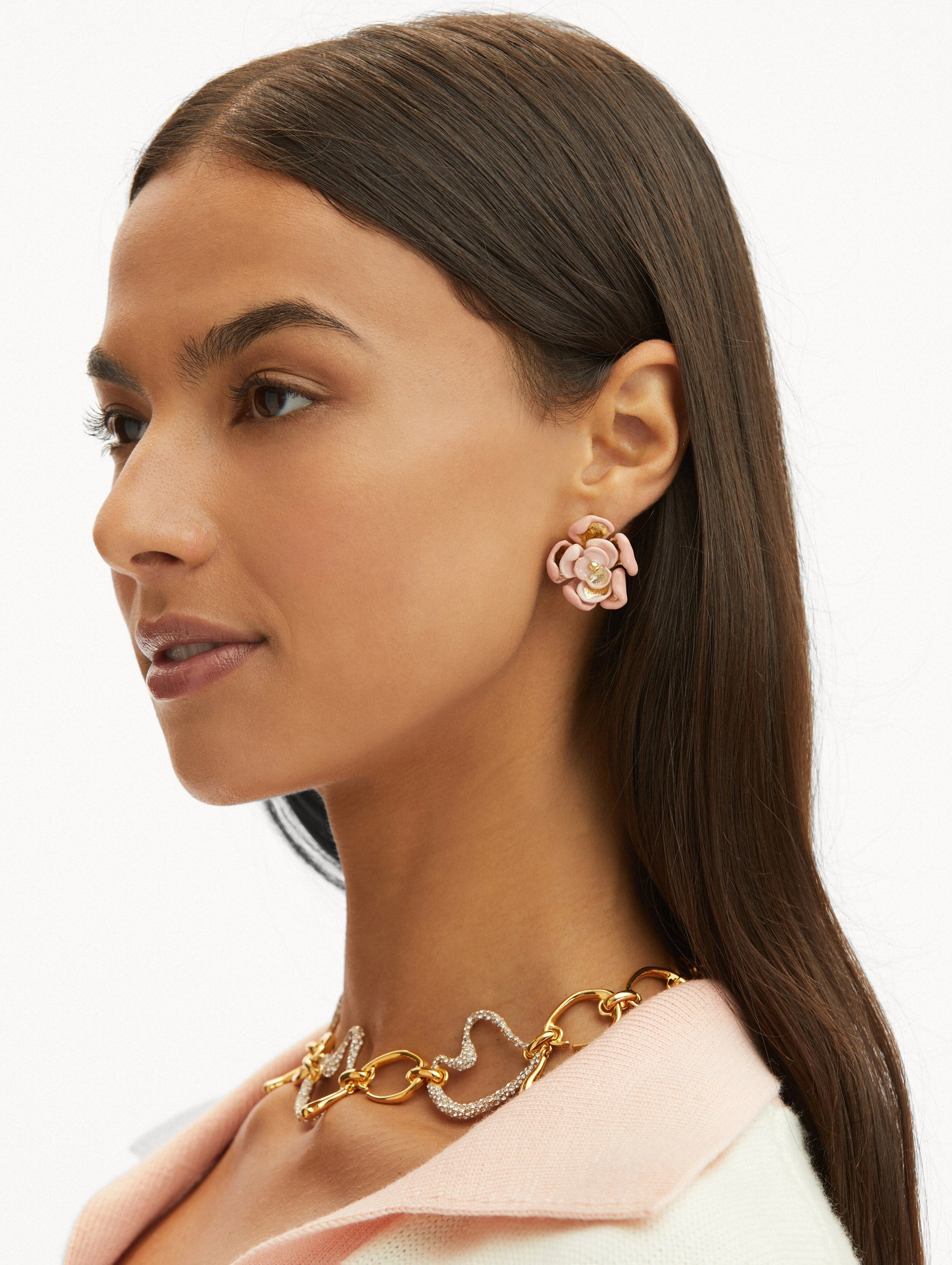 Enamel Rose Clip-On Earrings