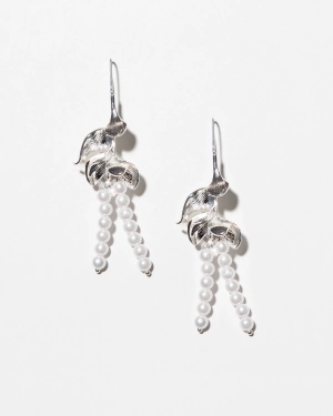 Flower Petal Pearl Dangle Earrings