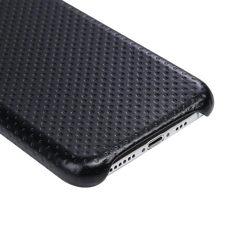 For iPhone 11 Mesh Texture Cowhide Leather Back Cover Semi-wrapped Shockproof Case