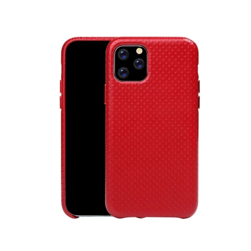 For iPhone 11 Mesh Texture Cowhide Leather Back Cover Semi-wrapped Shockproof Case