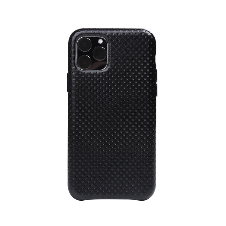 For iPhone 11 Mesh Texture Cowhide Leather Back Cover Semi-wrapped Shockproof Case