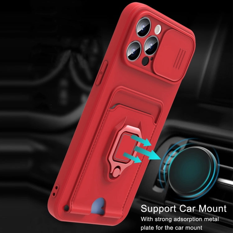For iPhone 11 Sliding Camera Cover Design TPU Shockproof Phone Case with Holder  Card Slots