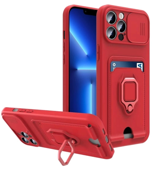 For iPhone 11 Sliding Camera Cover Design TPU Shockproof Phone Case with Holder  Card Slots