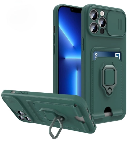 For iPhone 11 Sliding Camera Cover Design TPU Shockproof Phone Case with Holder  Card Slots