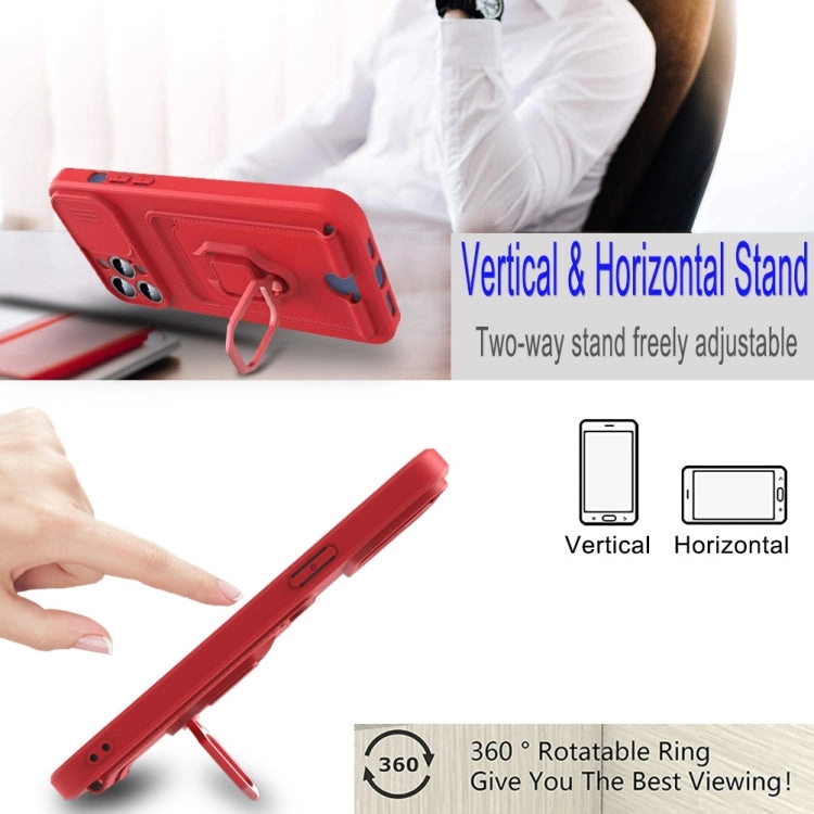 For iPhone 11 Sliding Camera Cover Design TPU Shockproof Phone Case with Holder  Card Slots