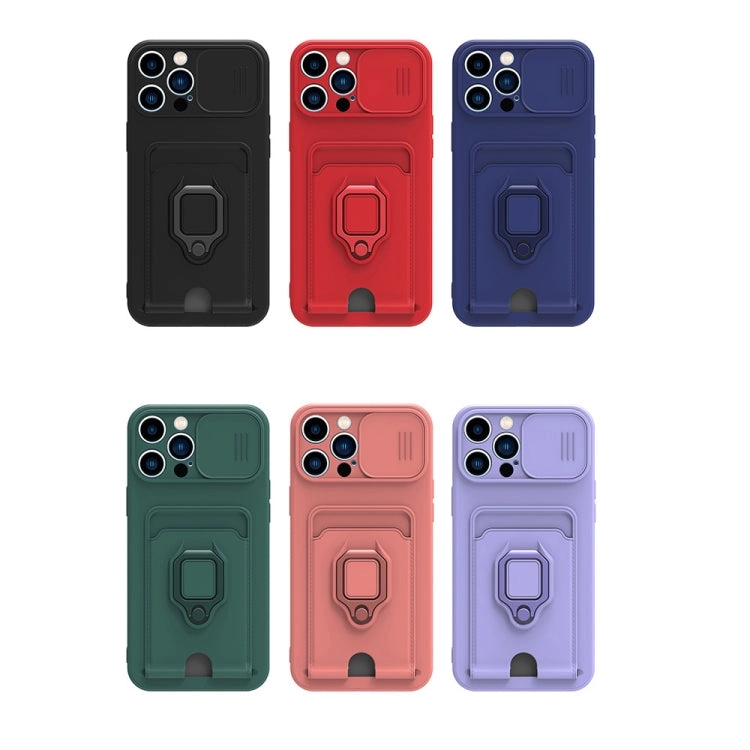 For iPhone 11 Sliding Camera Cover Design TPU Shockproof Phone Case with Holder  Card Slots