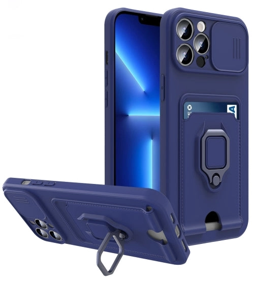 For iPhone 11 Sliding Camera Cover Design TPU Shockproof Phone Case with Holder  Card Slots