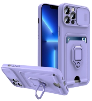 For iPhone 11 Sliding Camera Cover Design TPU Shockproof Phone Case with Holder  Card Slots