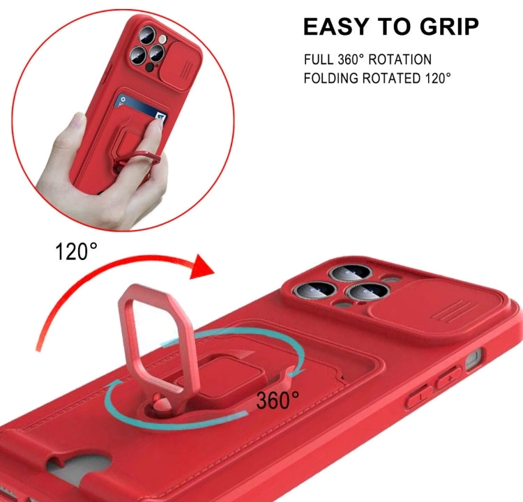 For iPhone 11 Sliding Camera Cover Design TPU Shockproof Phone Case with Holder  Card Slots