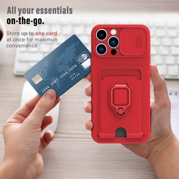 For iPhone 11 Sliding Camera Cover Design TPU Shockproof Phone Case with Holder  Card Slots