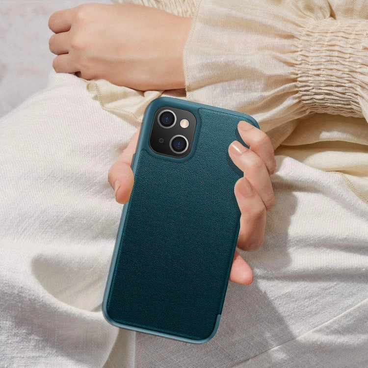 For iPhone 13 Magnetic Side Window View Shockproof Horizontal Flip Leather Case