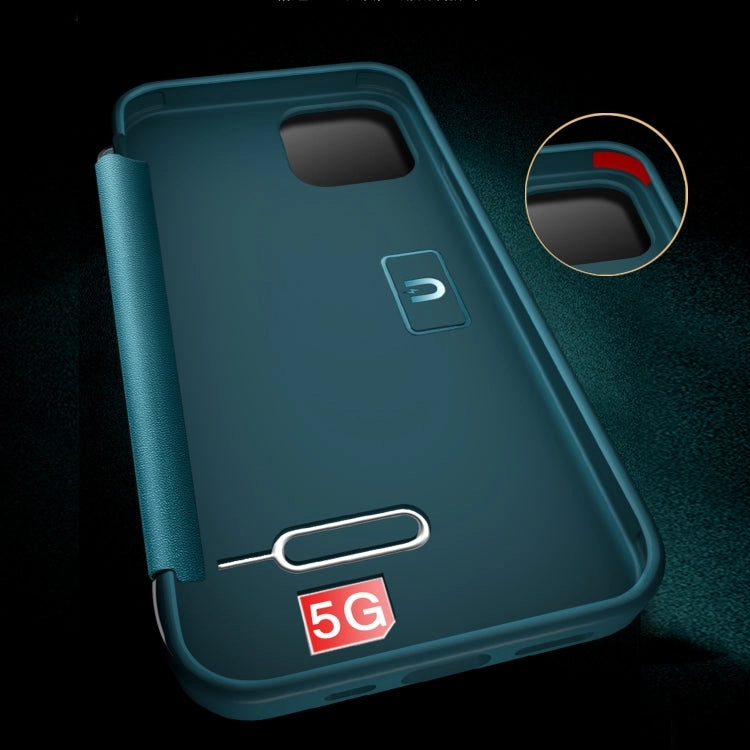 For iPhone 13 Magnetic Side Window View Shockproof Horizontal Flip Leather Case