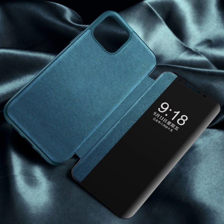 For iPhone 13 Magnetic Side Window View Shockproof Horizontal Flip Leather Case